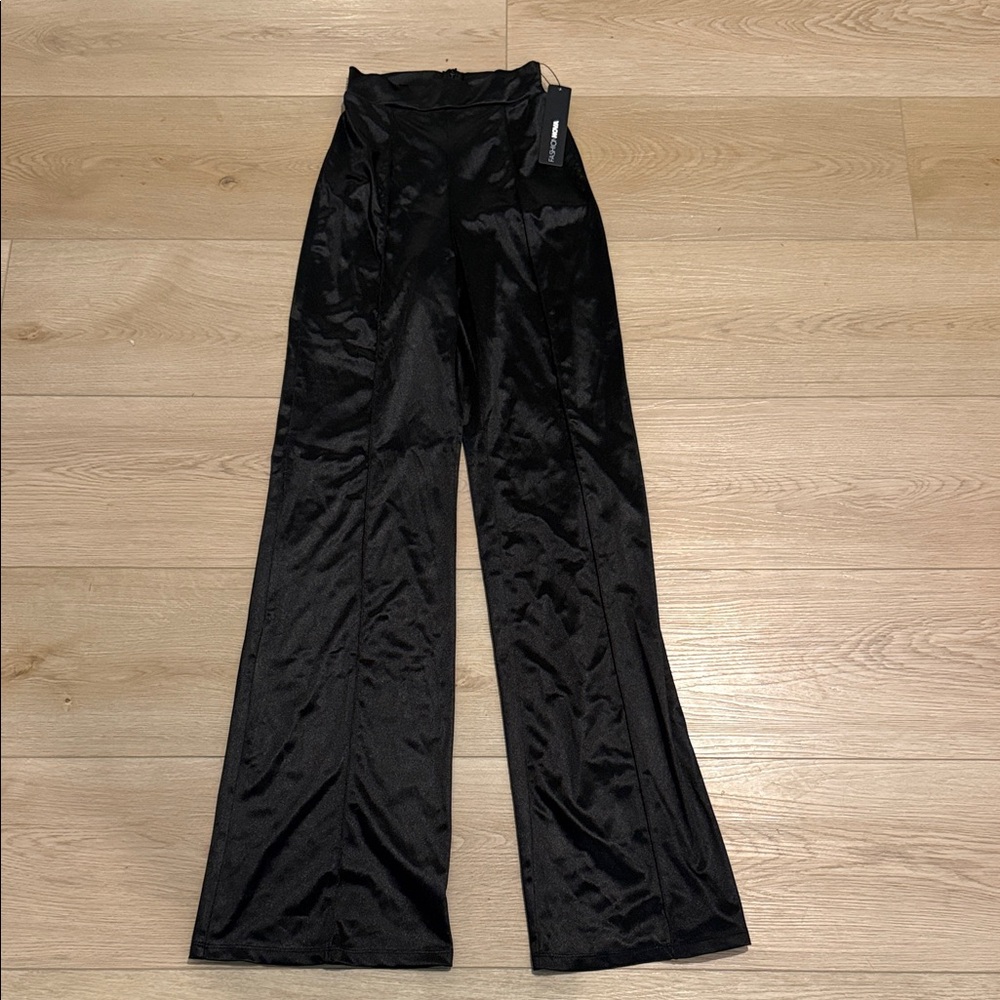 Fashion Nova Black Satin Wide Leg Pants